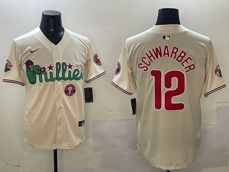 Men Philadelphia Phillies #12 Schwarber Cream Three generations Joint Name Game 2025 Nike MLB Jersey style 6